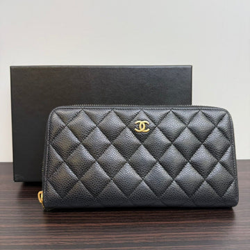 Preloved Chanel Caviar Leather Zippy Long Wallet Black Wallet LB109177