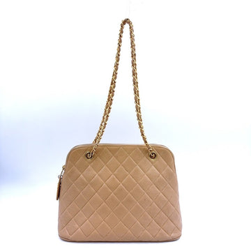 Preloved Chanel Caviar Leather Chain Shoulder Bag Beige LB109192