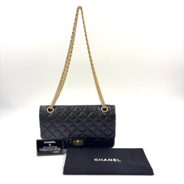 Preloved Chanel 2.55 Calfskin Double Flap Chain Bag Medium Black Shoulder Bag LB109186