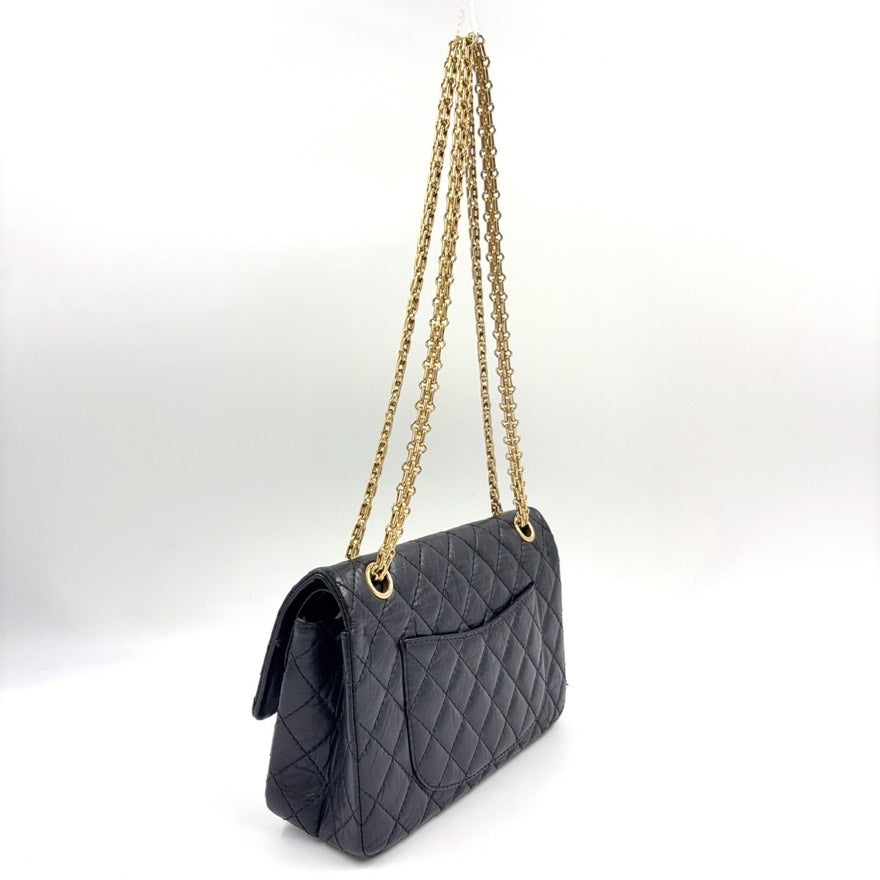 Preloved Chanel 2.55 Calfskin Double Flap Chain Bag Medium Black Shoulder Bag LB109186