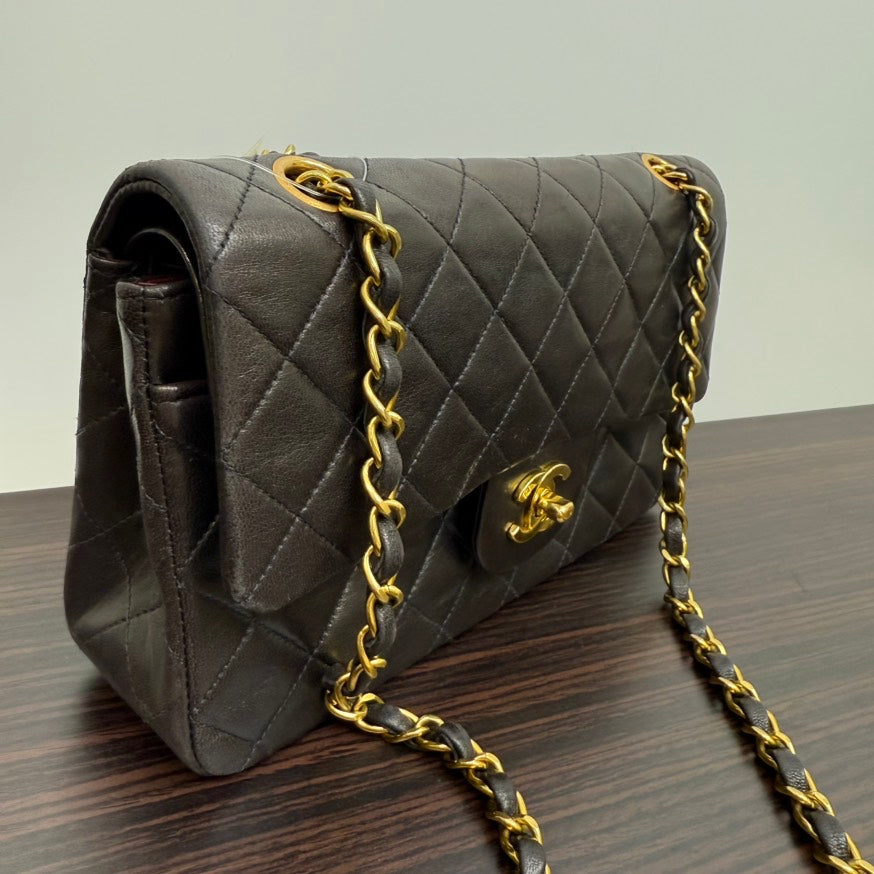 Preloved Chanel Lambskin Classic Double Flap Bag Black Shoulder Bag Small Series 3 1994-96 LB109183