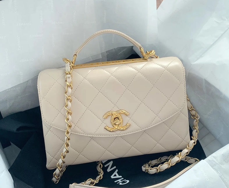 Chanel Top Handle Bag Beige Handle Bags
