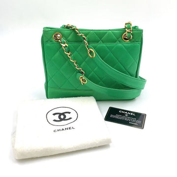 Vintage Chanel Lambskin Chain Tote Bag Green LB109084