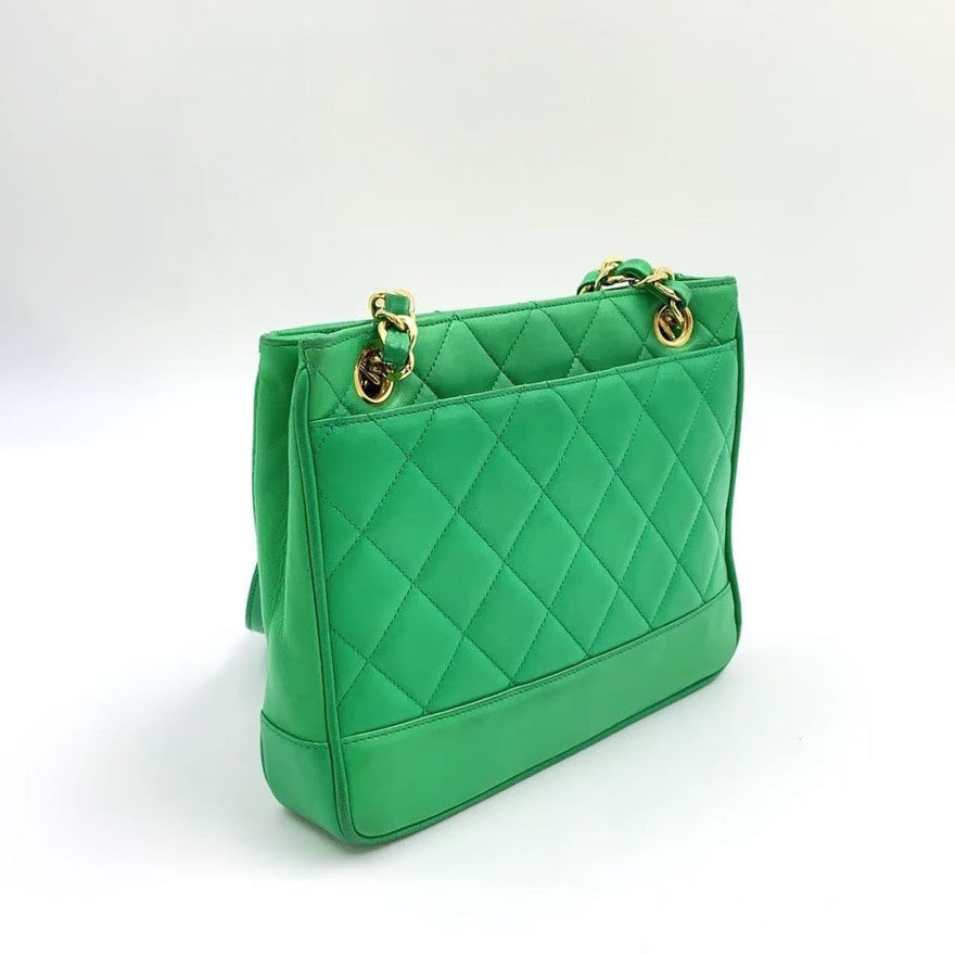 Vintage Chanel Lambskin Chain Tote Bag Green LB109084