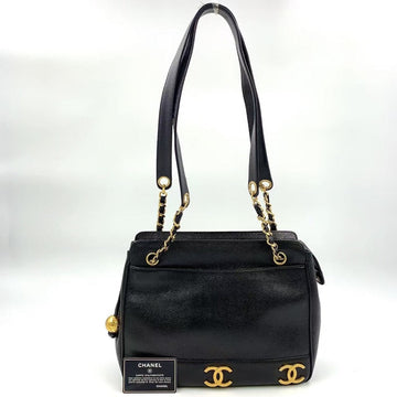 Vintage Chanel Caviar Leather Chain Tote Bag Black