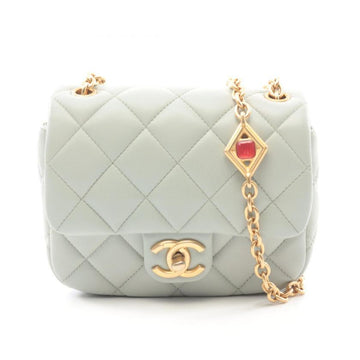 CHANEL Mini Matelasse Chain Shoulder Bag Lambskin Blue Gray with Gold Hardware