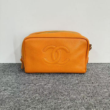 Chanel Orange Leather Clutch - Preloved Chanel Timeless Classic in Tangerine
