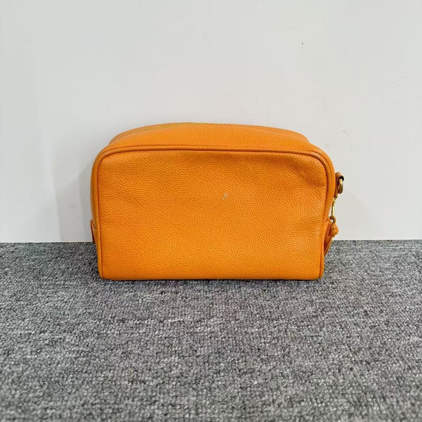 Chanel Orange Leather Clutch - Preloved Chanel Timeless Classic in Tangerine