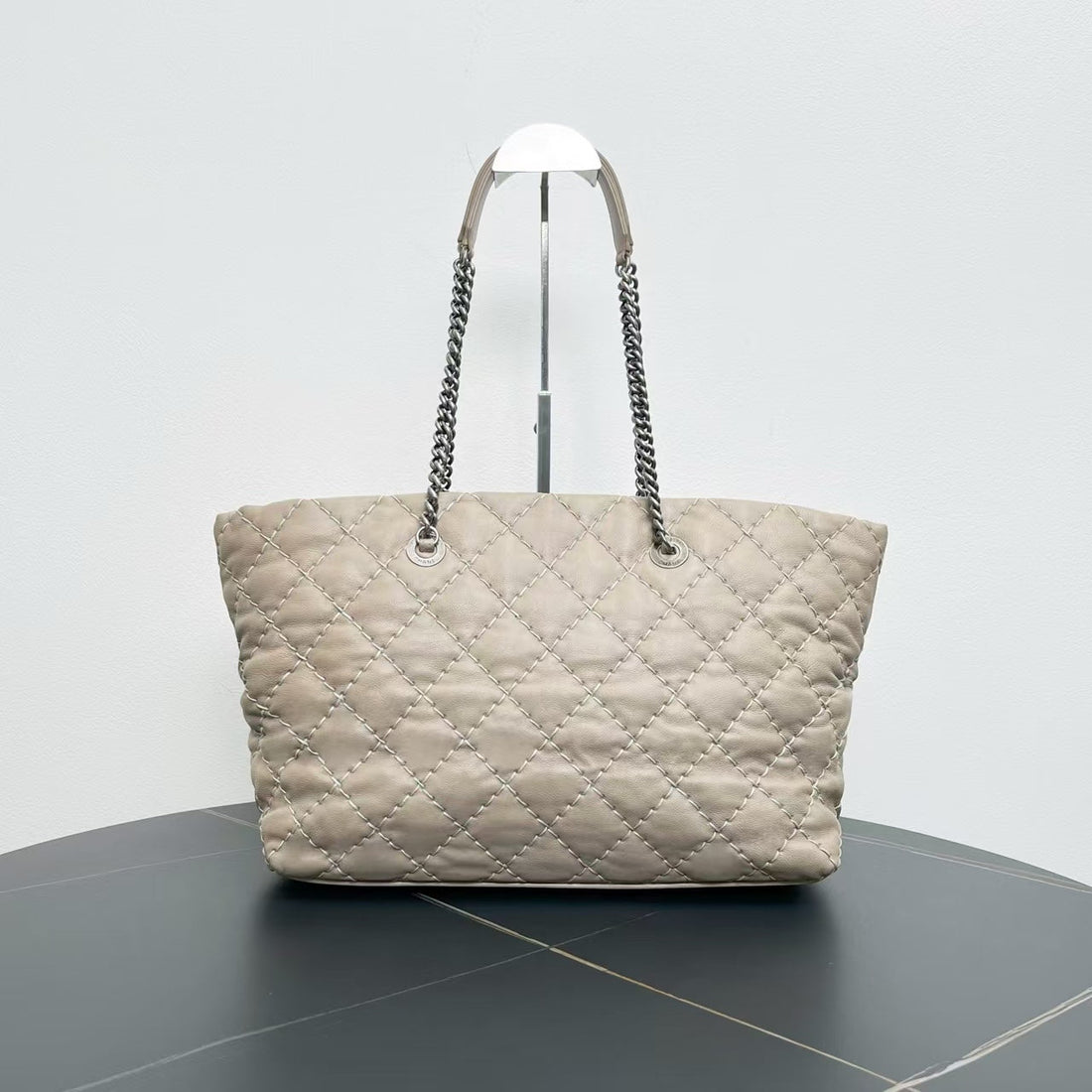 Chanel Quilted Beige Leather Tote Bag