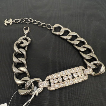 Chanel Rhinestone Chain Choker B14C FM9031 Silver Necklace