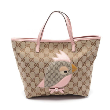 GUCCI Children's Zoo Papagallo GG Canvas Handbag Beige Pink Tote Bag PVC Leather