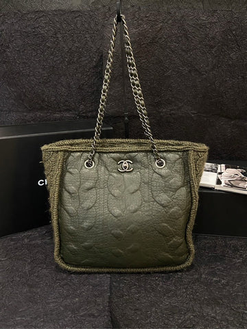 Chanel Knitted Olive Green Tote Bag with Card #18