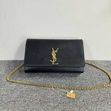 Preloved YSL Saint Laurent Kate Black Leather Clutch Bag with Gold Chain