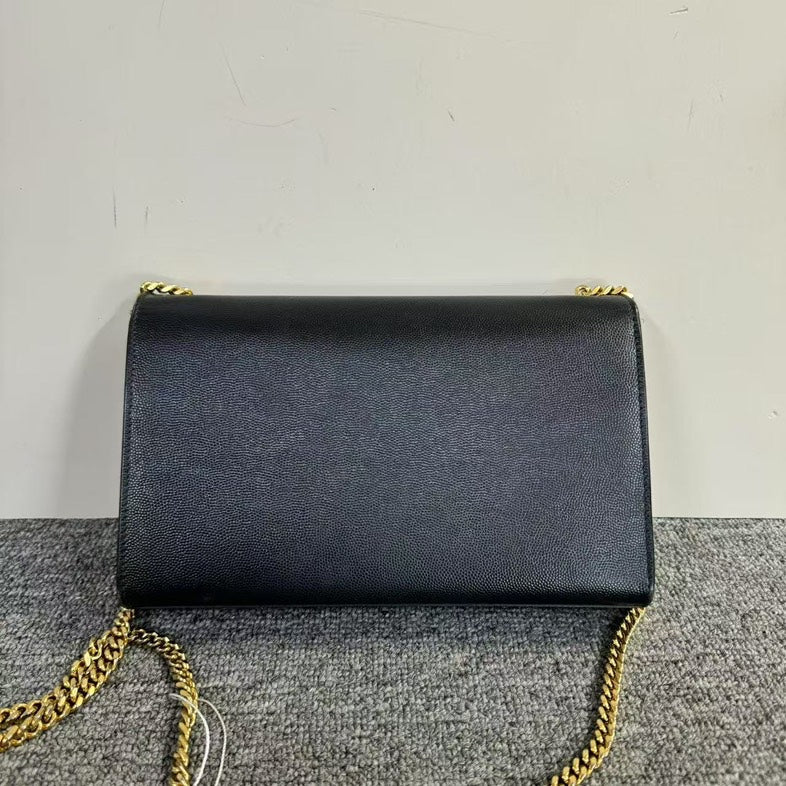 Preloved YSL Saint Laurent Kate Black Leather Clutch Bag with Gold Chain