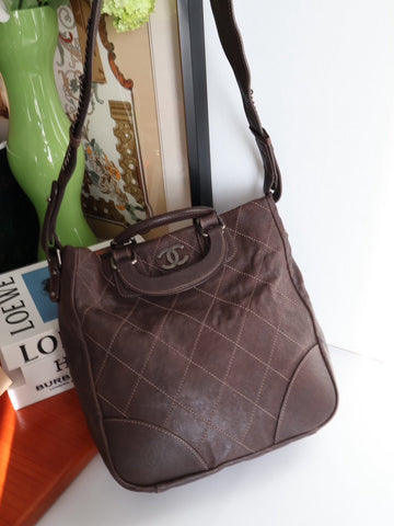 Chanel Vintage Style Brown Leather Handle Bag with Strap #1DEE
