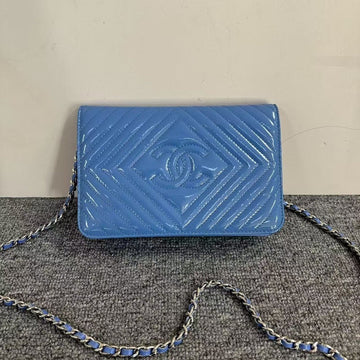 Chanel Preloved Wallet On Chain WOC Blue Patent Leather Crossbody Bag