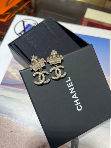 Chanel Crystal Gold Earrings