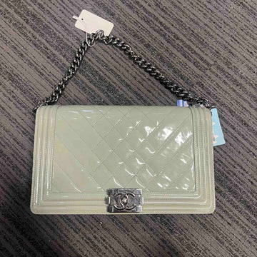 Chanel Le Boy Shoulder Bag Grey Patent Leather
