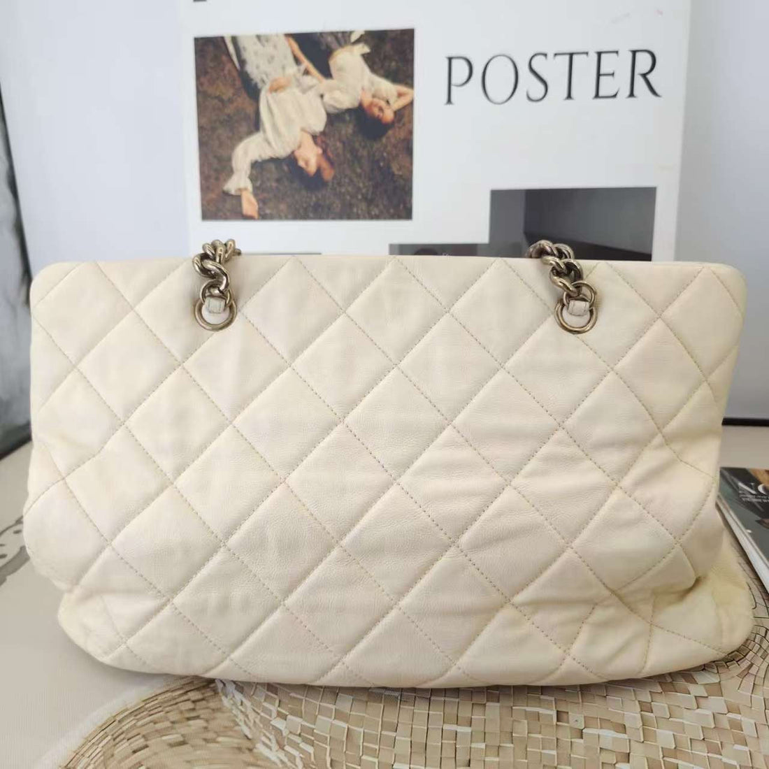 Chanel Vintage Quilted Beige Tote Bag