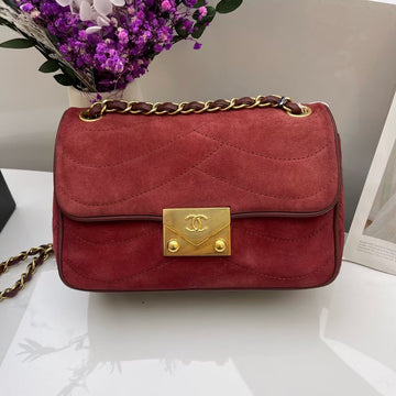 Preloved Chanel Classic Flap Red Suede Shoulder Bag