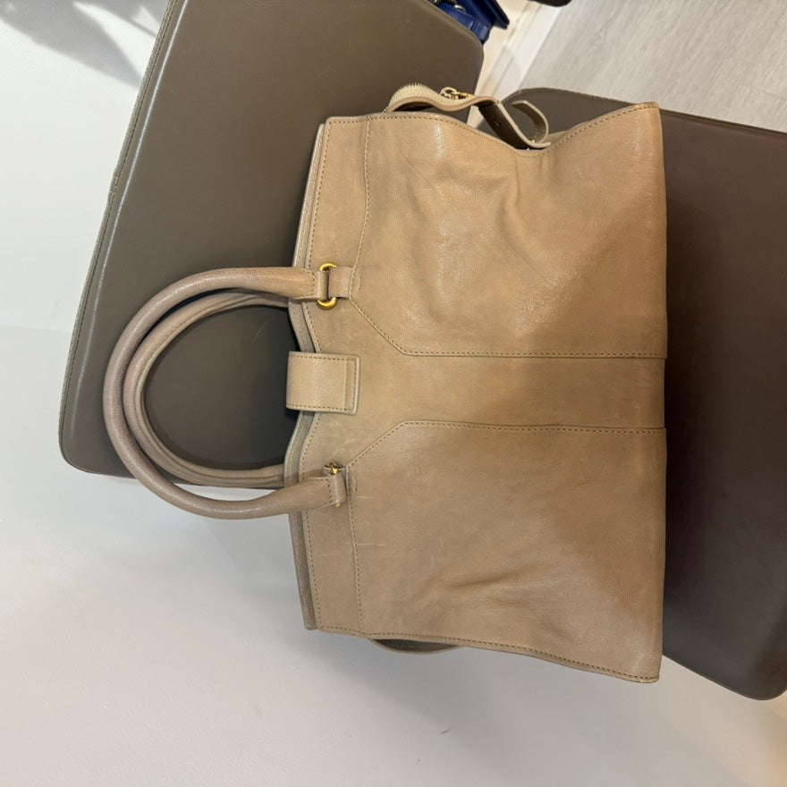 YSL Cabas ChYc Medium Tote Bag Khaki Leather