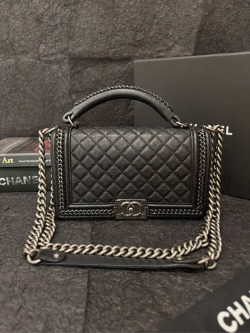Chanel Leboy Top Handle Silver & Black Caviar Limited Edition Bag