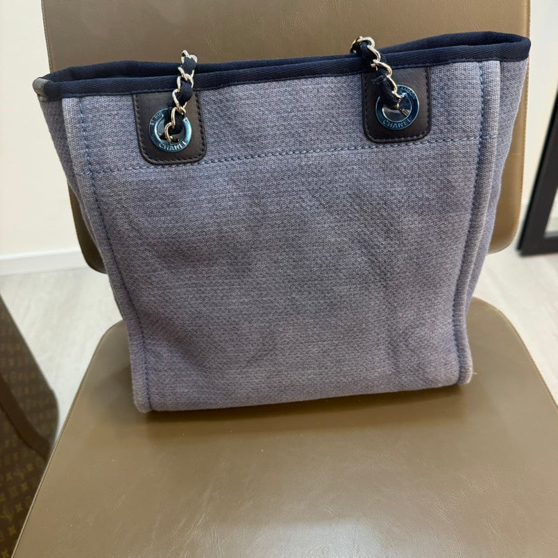 Chanel Deauville Tote Blue PM - Designer Canvas Shoulder Bag