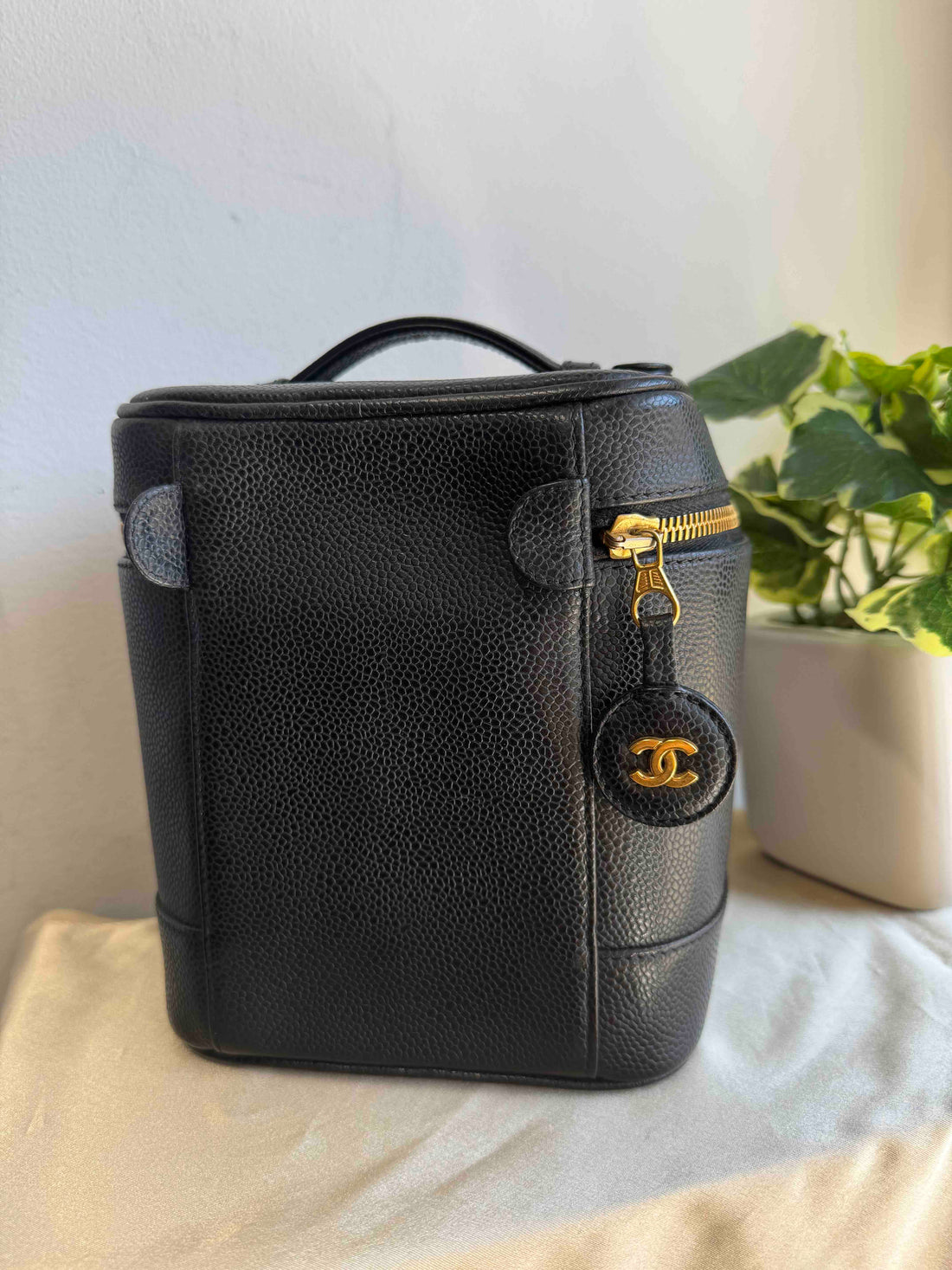 Chanel Van Bag Black Leather Top Handle Bag