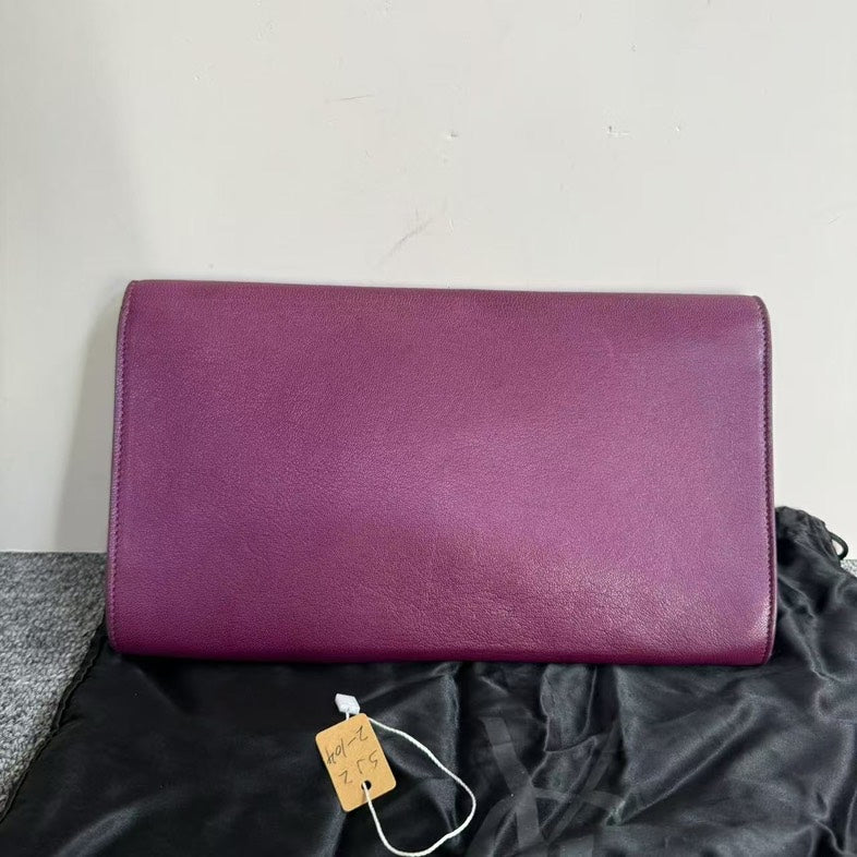 Preloved YSL Saint Laurent Purple Leather Clutch SJ22-104