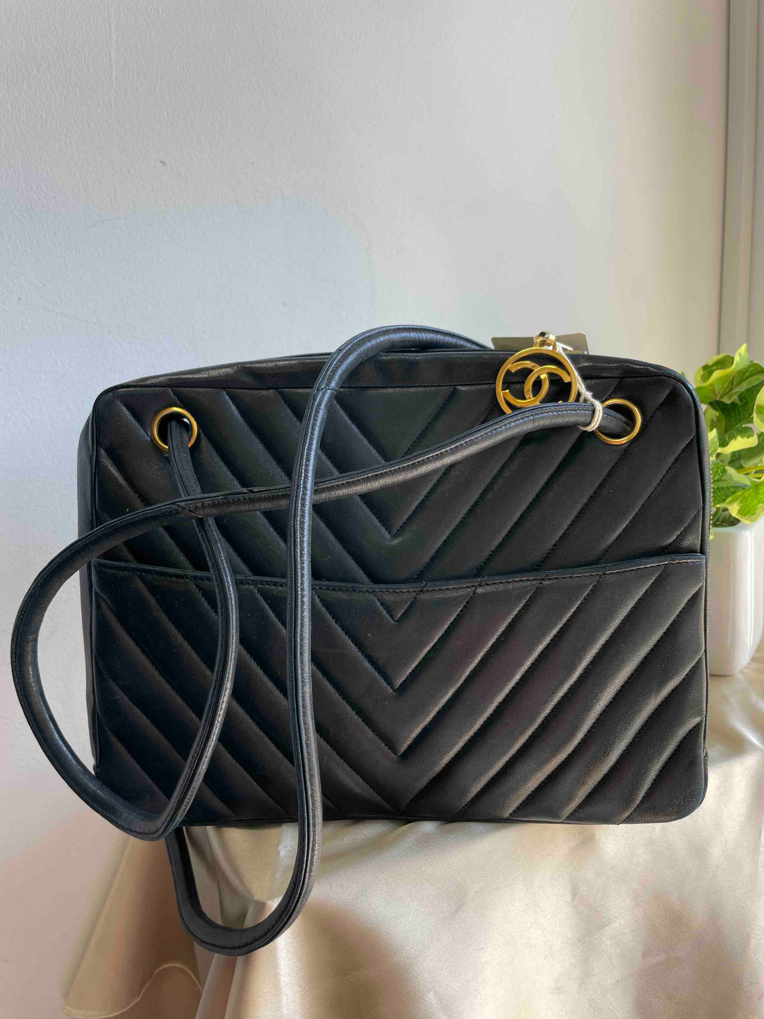 Chanel Quilted Chevron Black Shoulder Bag