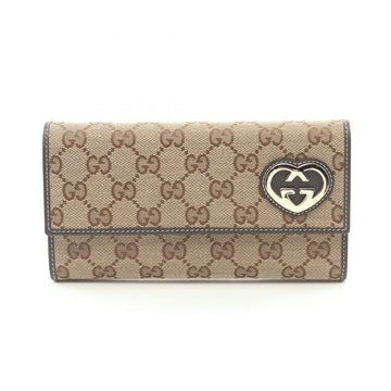 GUCCI Lovely Bi-fold Long Wallet Canvas Leather Beige Dark Brown 962248