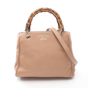 GUCCI Bamboo Shopper Small Handbag Leather Beige 2WAY 964017