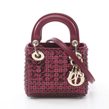 Christian Dior Lady Dior Micro Handbag Sequin Leather Bordeaux 2WAY