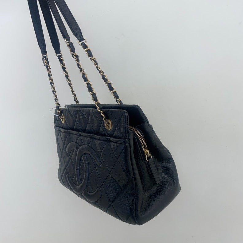 Chanel Preloved CC Timeless Black Caviar Leather Tote Bag