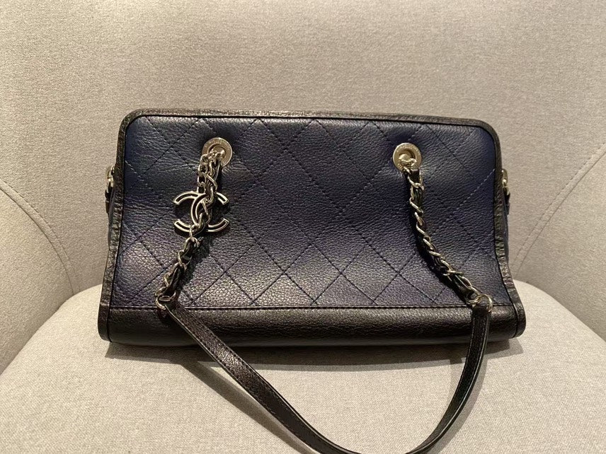 Chanel Timeless Quilted Navy Leather Shoulder Bag