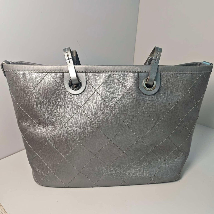 Chanel Caviar Tote Silver Shoulder Bag