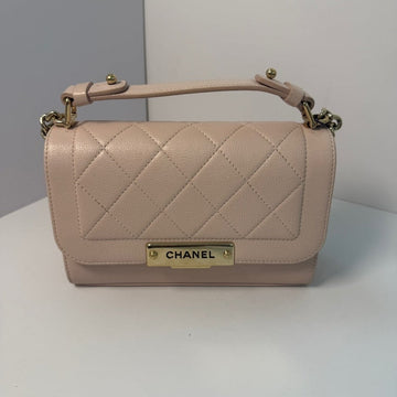 Chanel Preloved Flap Bag with Handle in Beige Leather ? Top Handle Bag