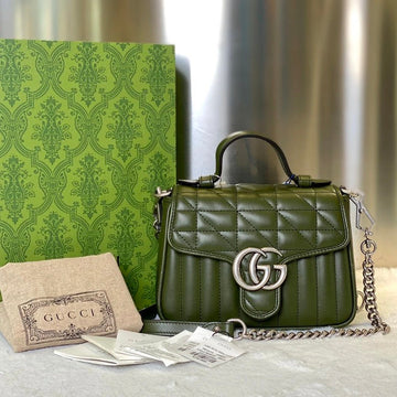 Gucci  Marmont Handbag 5413 in Quilted Olive Leather Shoulder Bag