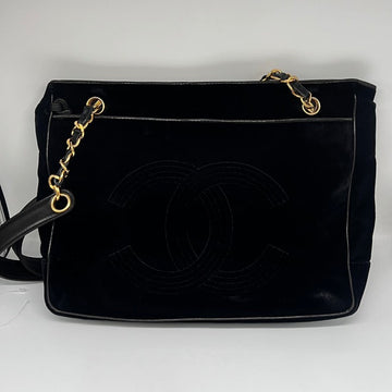 Chanel Preloved Velvet & Leather Chain Shoulder Bag in Black