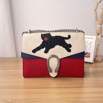 Gucci Dionysus White/Red/Blue Leather Shoulder Bag with Panther Design