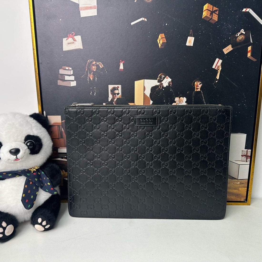 Gucci GG Imprimé Black Leather Clutch -  Designer Bag (11623468)
