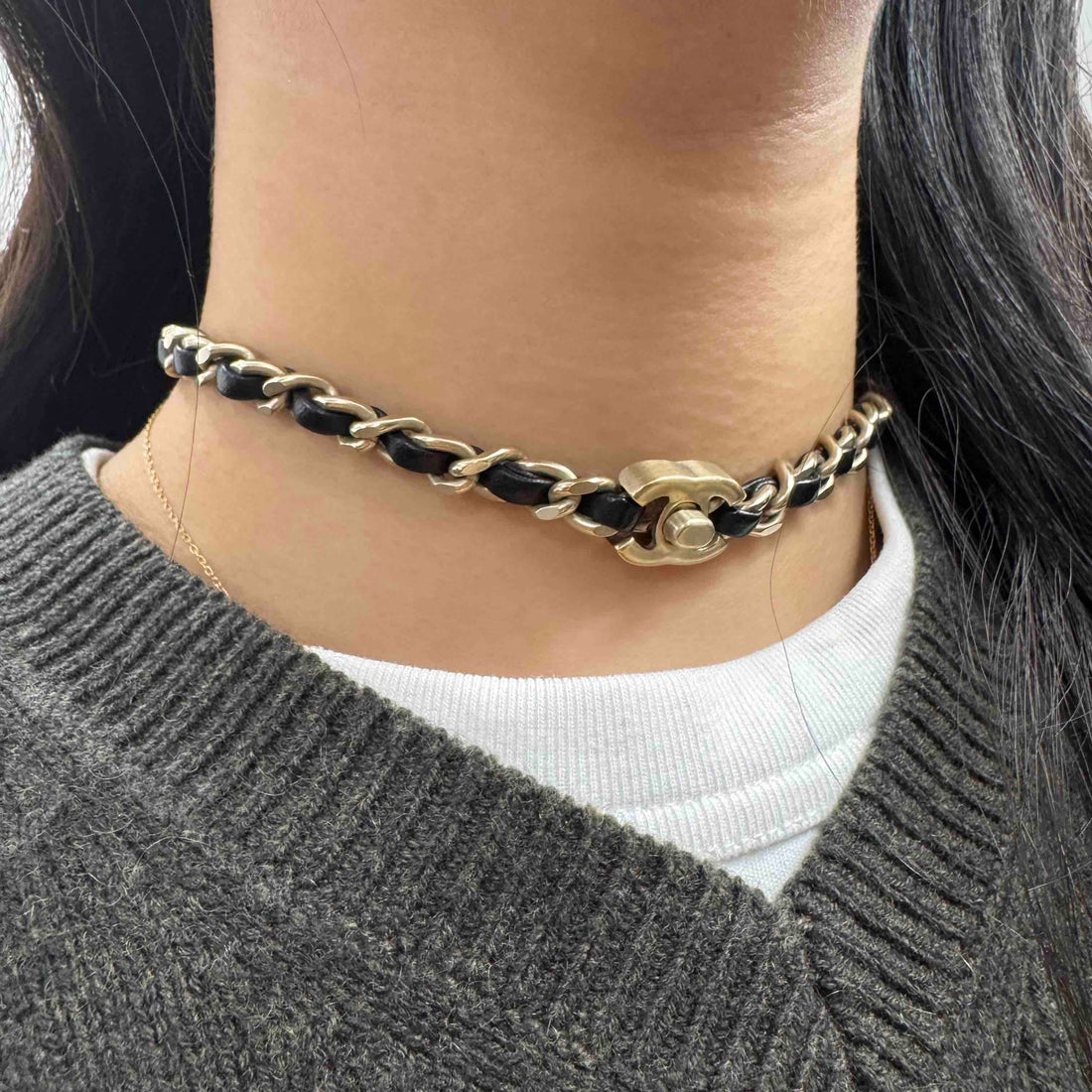 CHANEL Chain Black Choker Necklace