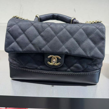 Preloved Chanel Quilted Flap Black Leather Top Handle Bag