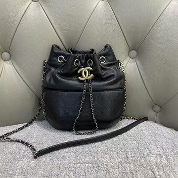 Chanel Preloved Gabrielle Black Leather Bucket Bag