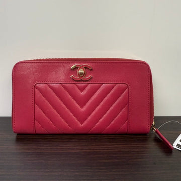 Preloved Chanel Calfskin Zippy Long Wallet N423457 Red Wallet