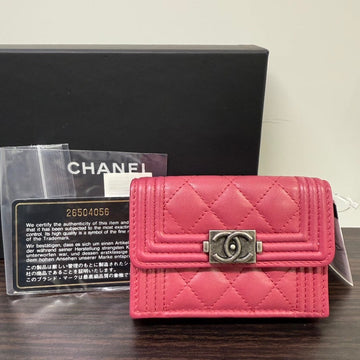 Chanel Boy Calfskin Compact Wallet in Pink - Preloved N423560