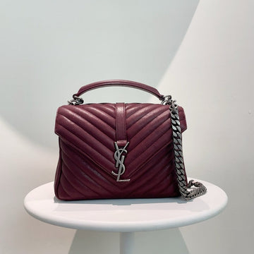 Preloved Yves Saint Laurent YSL Monogram Medium Burgundy Leather Shoulder Bag