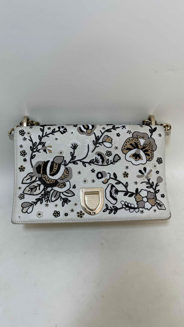 Dior Floral Embroidered Shoulder Bag in White Leather