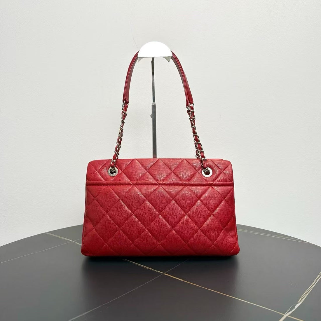 Chanel Quilted CC Logo Red Caviar Leather Tote Bag 2012-2013