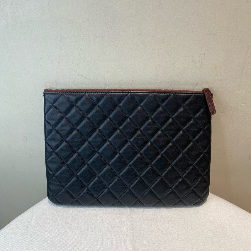 Chanel Quilted Black Lambskin Clutch Bag